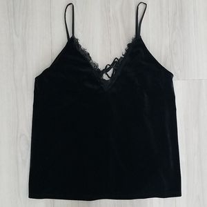 EXPRESS Velvet Lace Tie Back Cami, Black, Size S